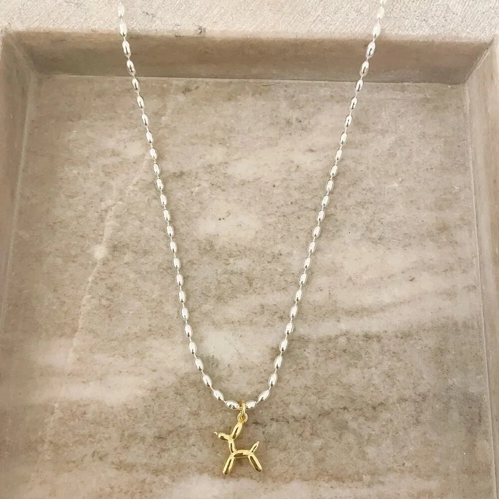 925 Sterling Silver Dainty Bead Necklace Balloon Dog Necklace - Picture 2 of 8